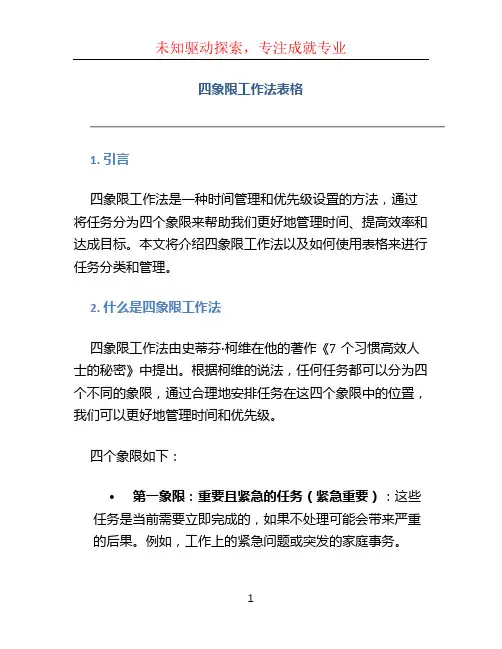 四象限工作法表格