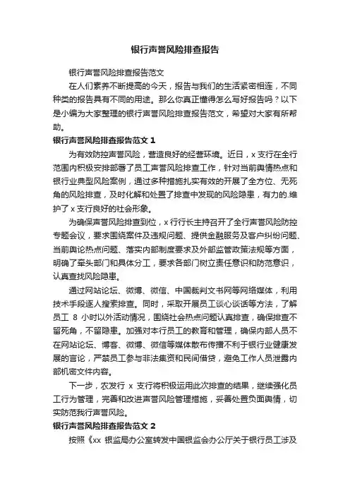 银行声誉风险排查报告范文