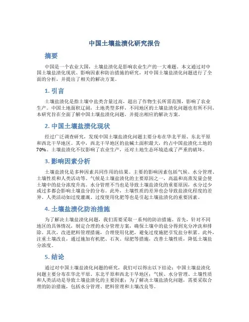 中国土壤盐渍化研究报告