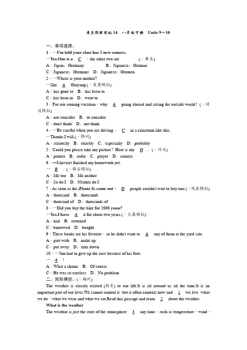 中考英语复习考点突破14 八年级下册 Units+9～10