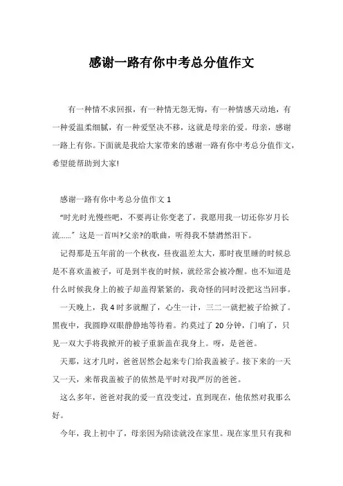 (中考作文)感谢一路有你中考满分作文