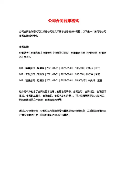 公司合同台账格式