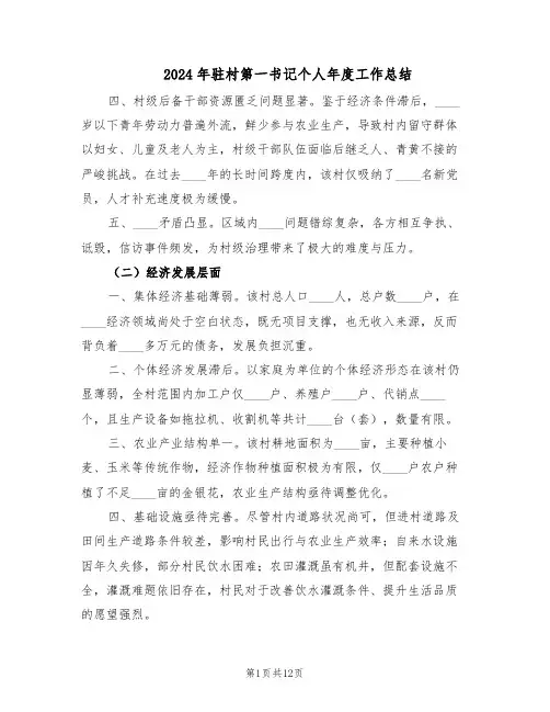 2024年驻村第一书记个人年度工作总结(5篇)
