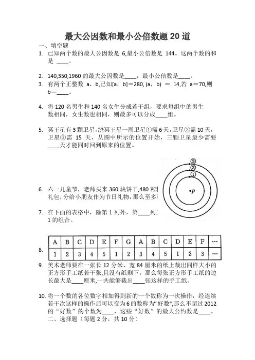 最大公因数和最小公倍数题20道