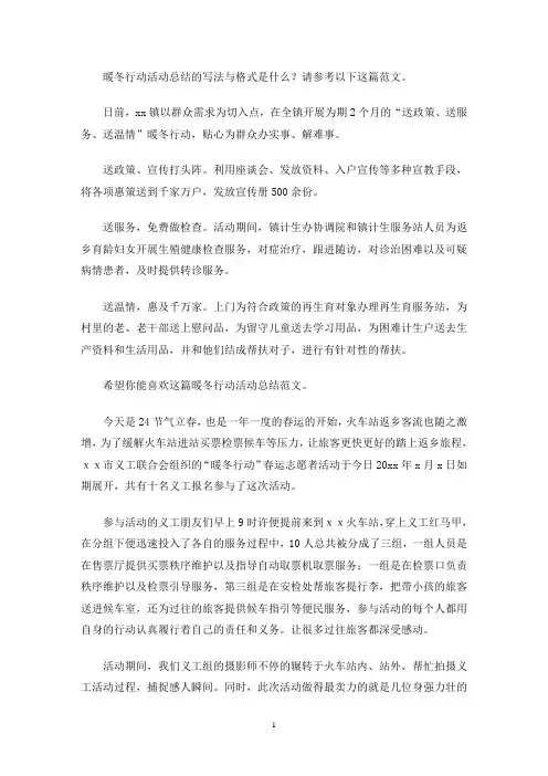 暖冬行动活动总结经典4篇-其他工作总结范文-(最新)