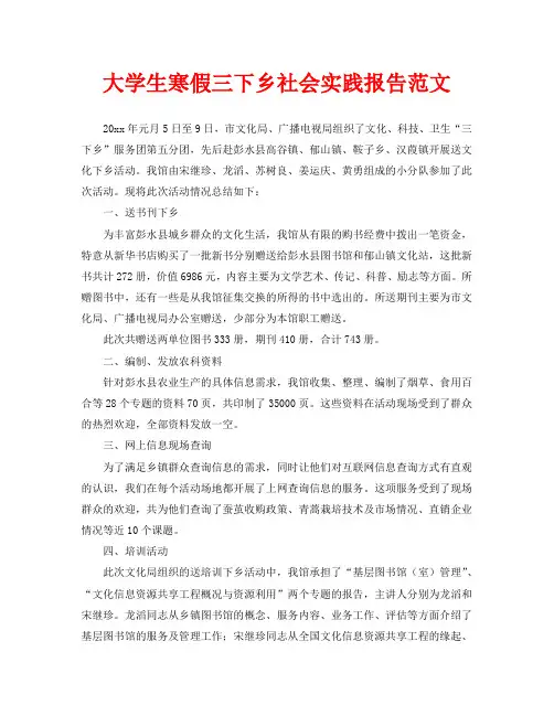 大学生寒假三下乡社会实践报告范文