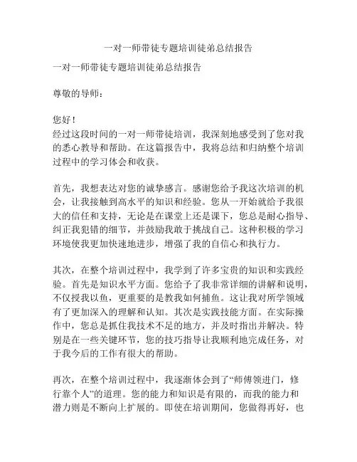 一对一师带徒专题培训徒弟总结报告