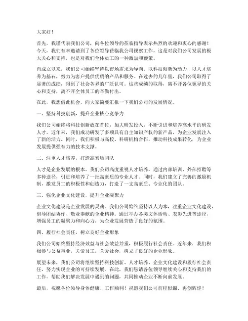 领导视察企业老板发言稿