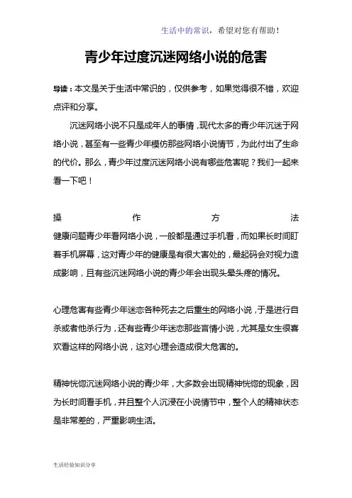 青少年过度沉迷网络小说的危害