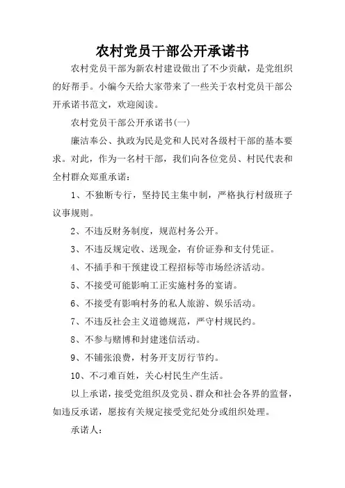农村党员干部公开承诺书