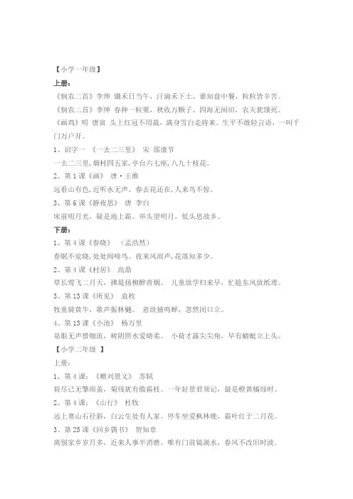 人教版小学1-6年级古诗词大全