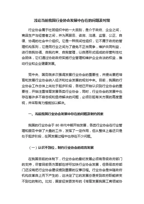 浅论当前我国行业协会发展中存在的问题及对策