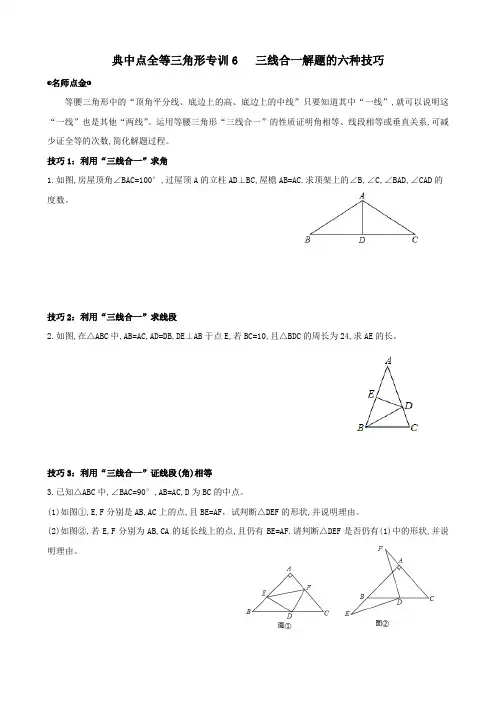 典中点全等三角形专训6   三线合一解题的六种技巧