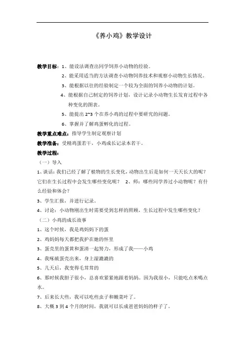 冀人版科学四年级下册《长与变化  13 养小鸡》公开课教案_11