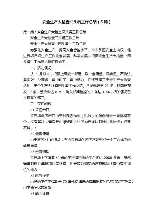 安全生产大检查回头看工作总结（5篇）