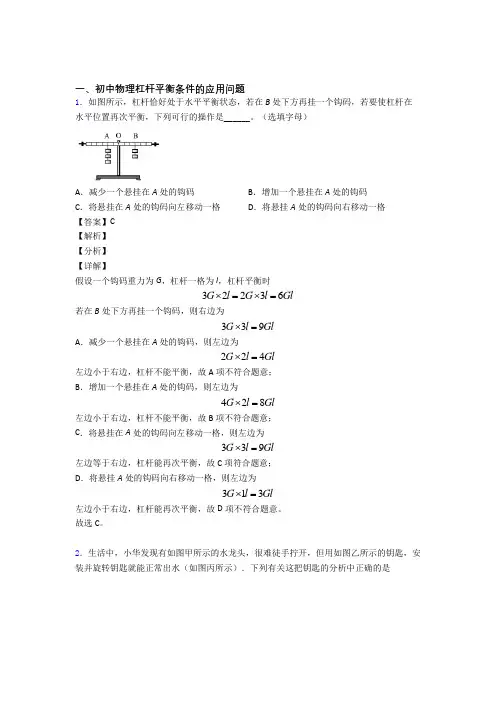 2020-2021中考物理杠杆平衡题试题及答案解析