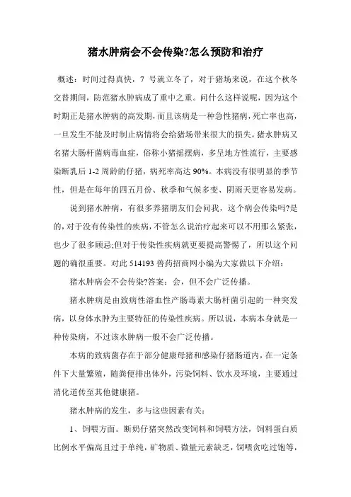 猪水肿病会不会传染-怎么预防和治疗.doc