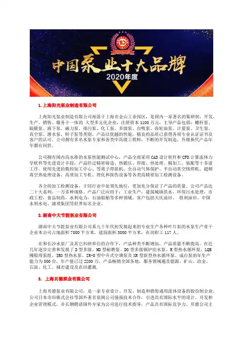 2020年乳化液泵品牌影响力总评榜