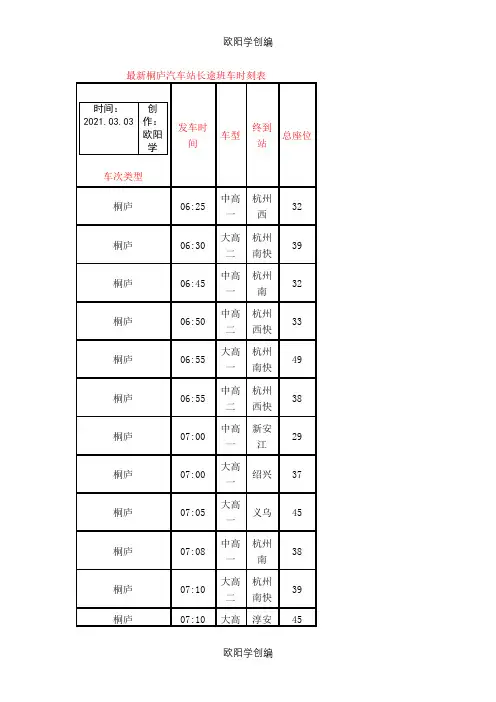 最新桐庐汽车站长途班车时刻之欧阳学创编