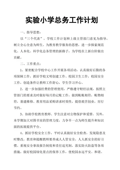 实验小学总务工作计划