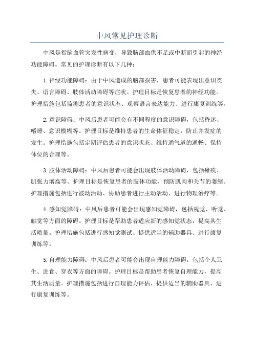 中风常见护理诊断