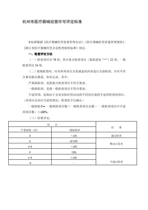 杭州市医疗器械经营许可评定标准