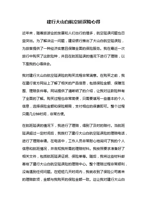 建行大山白航空延误险心得