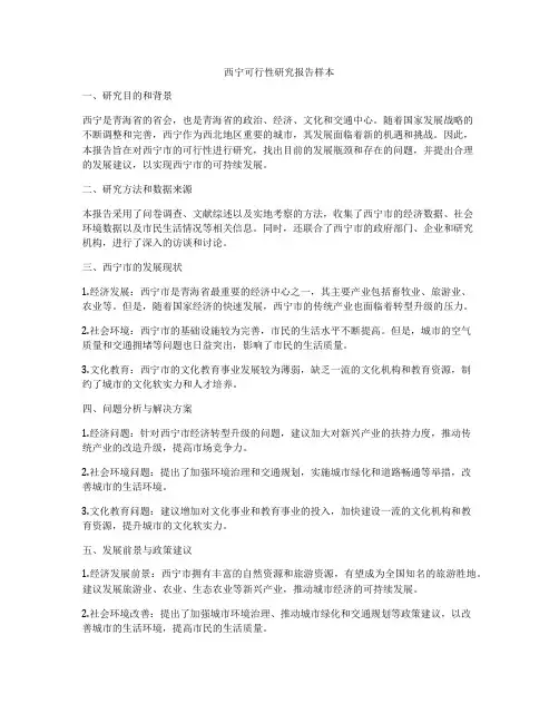 西宁可行性研究报告样本