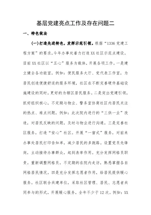 基层党建亮点工作及存在问题二
