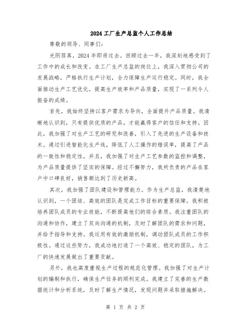 2024工厂生产总监个人工作总结