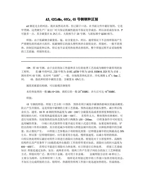 A3,42CrMo,40Cr,45号钢钢种区别
