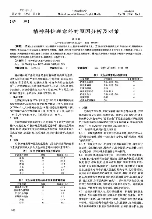 精神科护理意外的原因分析及对策
