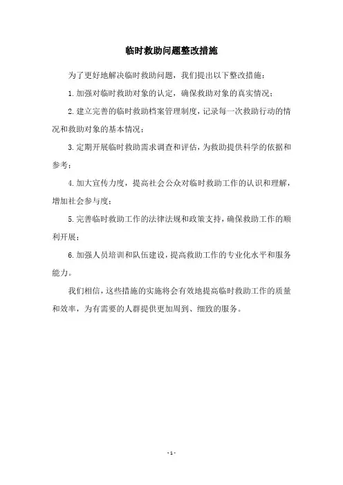 临时救助问题整改措施
