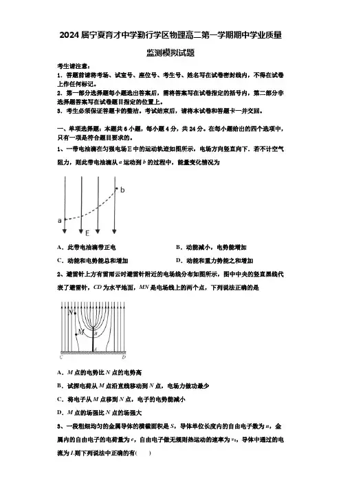 2024届宁夏育才中学勤行学区物理高二第一学期期中学业质量监测模拟试题含解析