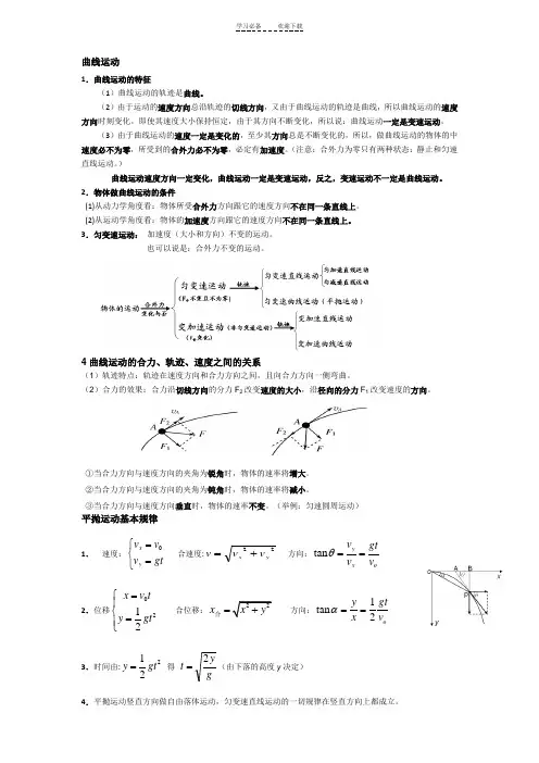 曲线运动万有引力定律知识点总结