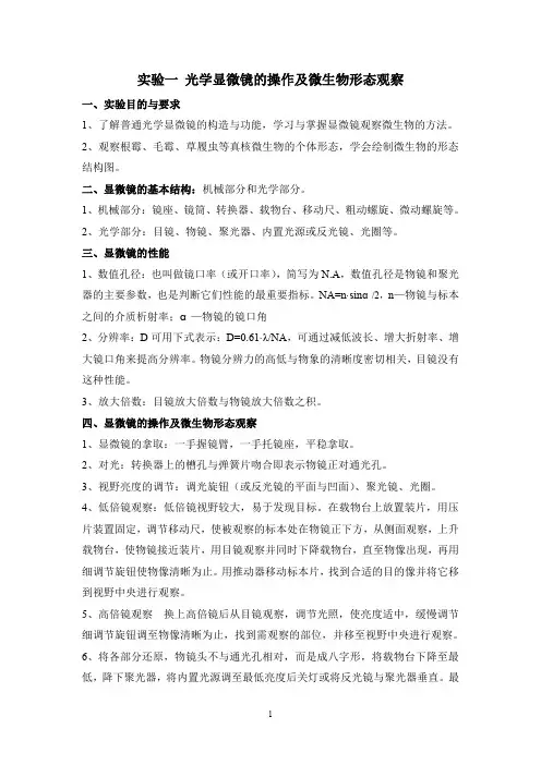 1.实验一 光学显微镜的操作及微生物形态观察