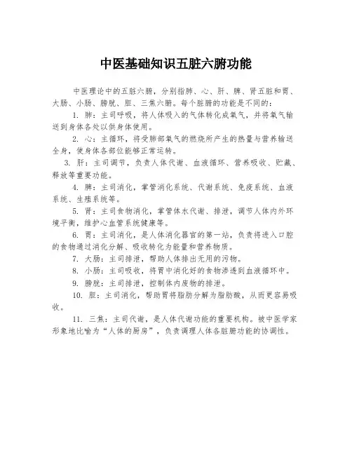中医基础知识五脏六腑功能