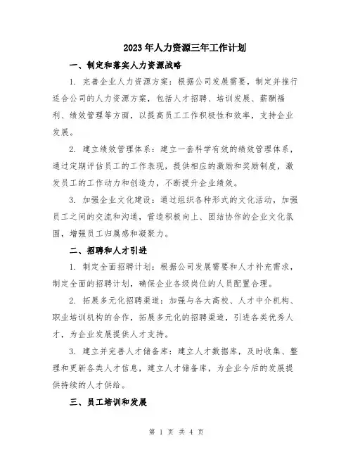 2023年人力资源三年工作计划