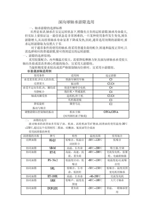 深沟球轴承游隙的选用
