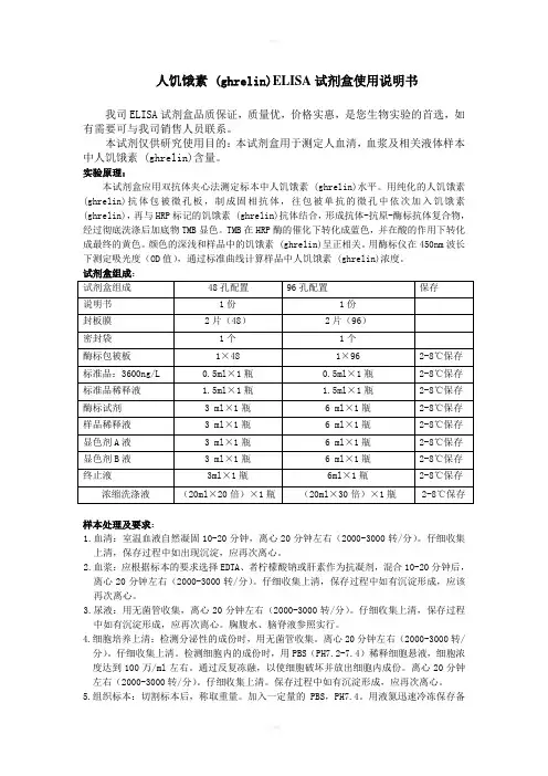 人饥饿素ghrelinELISA试剂盒使用说明书