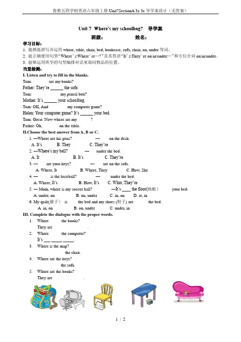 鲁教五四学制英语六年级上册Unit7SectionA 3a-3c导学案设计(无答案)