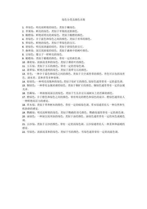 绿色分类及颜色名称