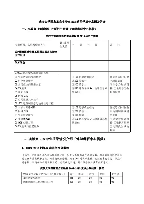 武汉大学893地图学考研历年真题及答案 国重实验室GIS地理信息系统、地图制图学考研