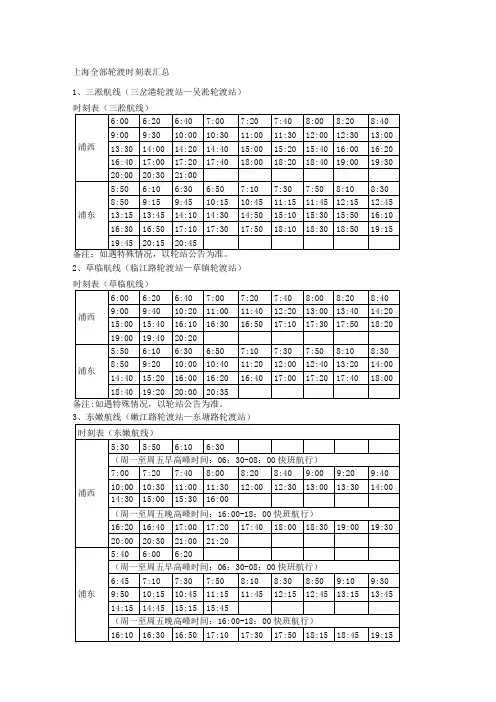 上海全部轮渡时刻表汇总