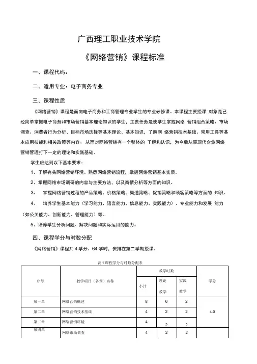 《网络营销》课程标准