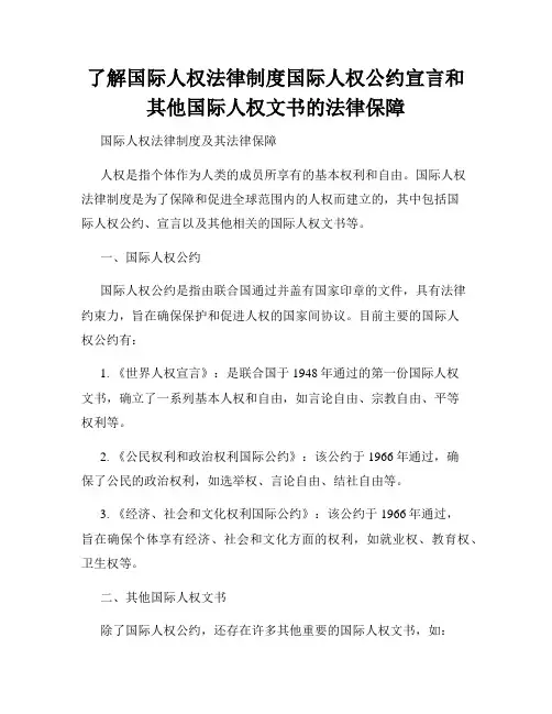 了解国际人权法律制度国际人权公约宣言和其他国际人权文书的法律保障