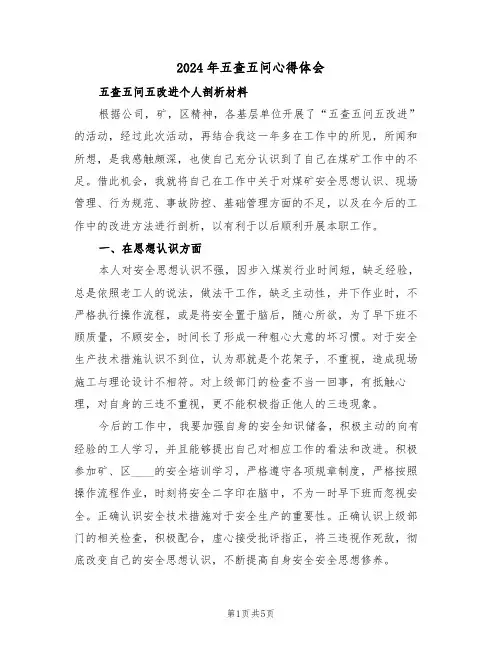 2024年五查五问心得体会(2篇)