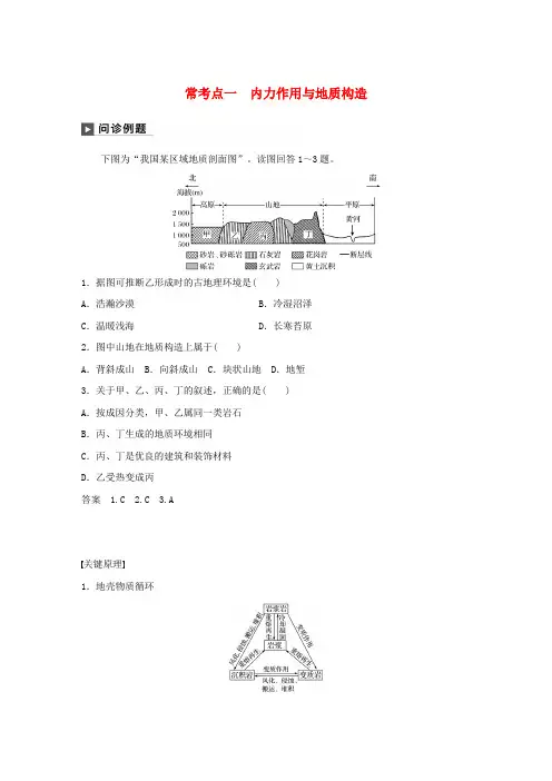 高考地理复习专题四地质地貌原理常考点一内力作用与地质构造练习