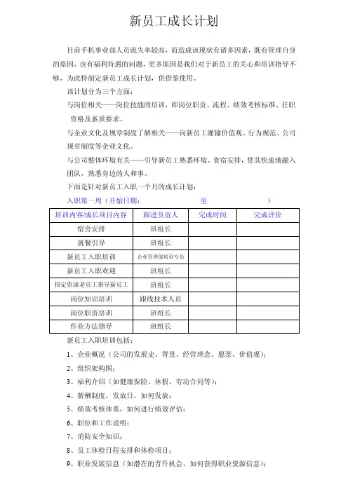 新员工成长计划