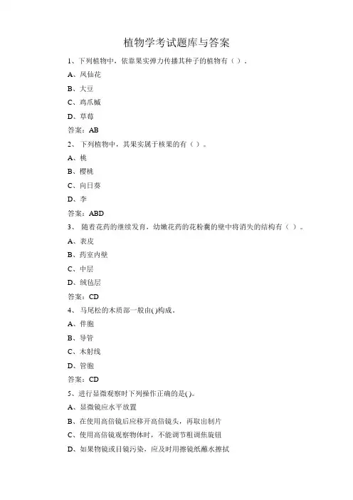 植物学考试题库与答案